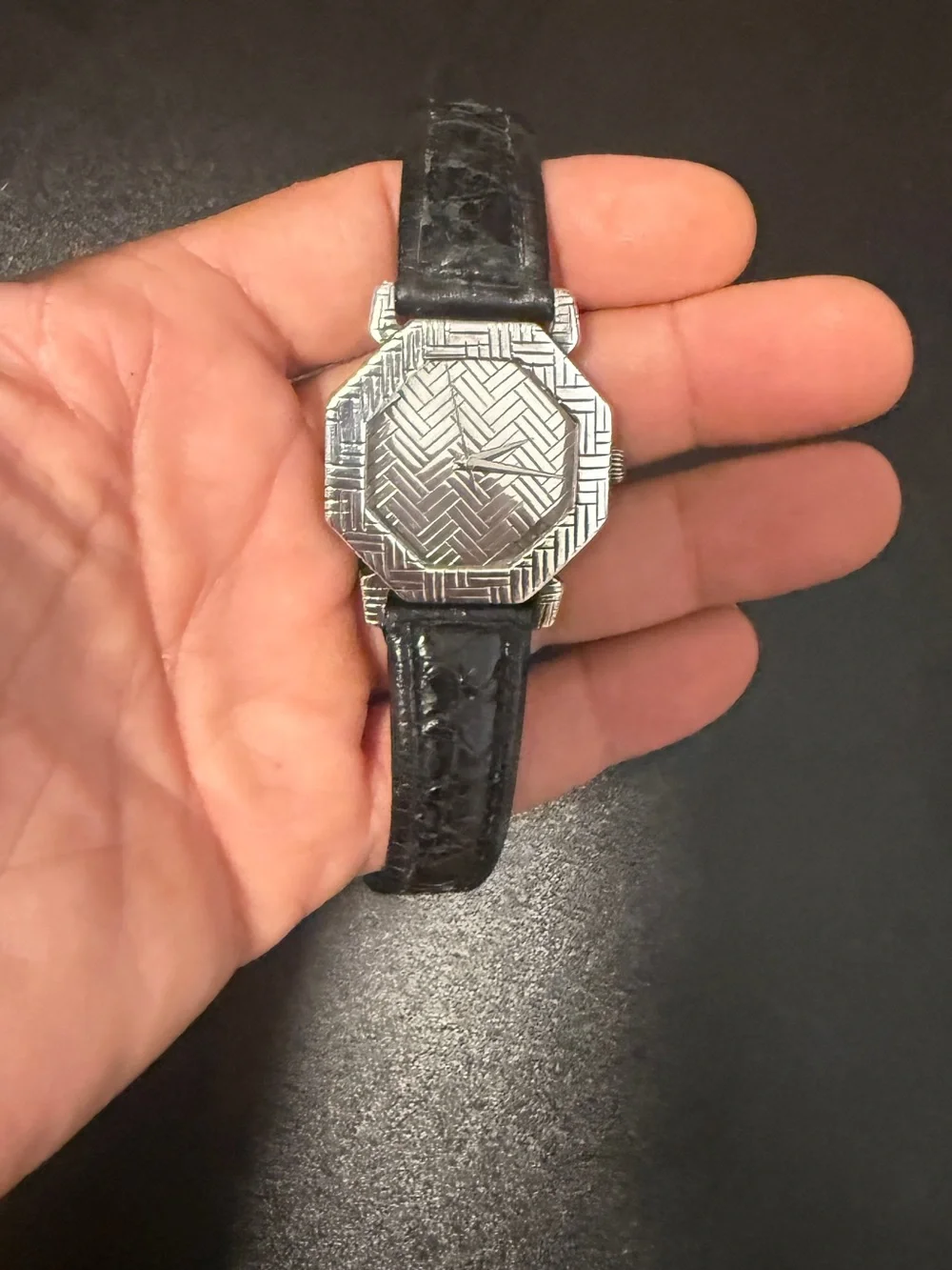 John Hardy Silver Octagonal Dress Watch with Black Croc Strap. Beautiful SILVER